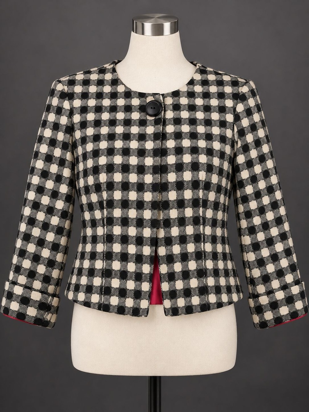 NEW Larry Levine 10 Wool Blend Check Jacket Black White Mod Preppy Academia